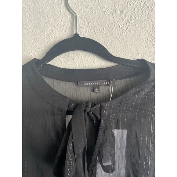 Anthropologie Endless Rose Woman Black Sheer Long Sleeve Tie Front Maxi … - Picture 11 of 11